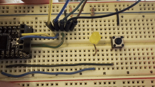 Animated gif of the button on the circuit board being pressed.